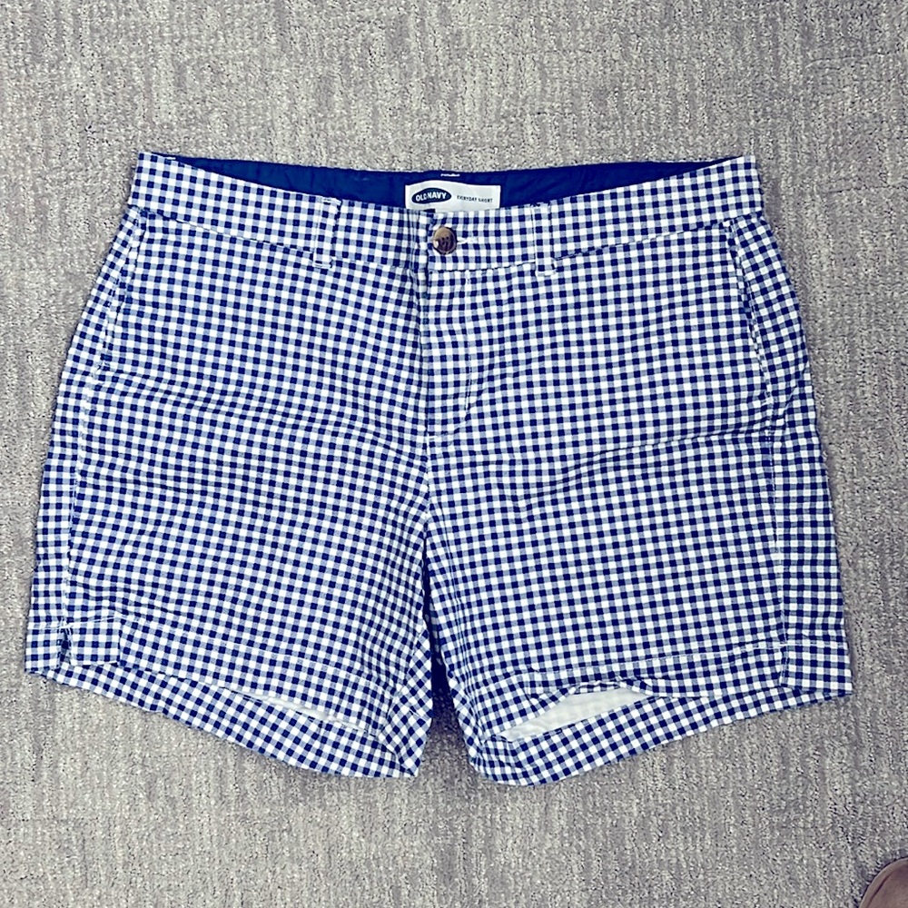 OLD NAVY Mid-Rise Patterned 5” Twill Shorts Blue Gingham size 14